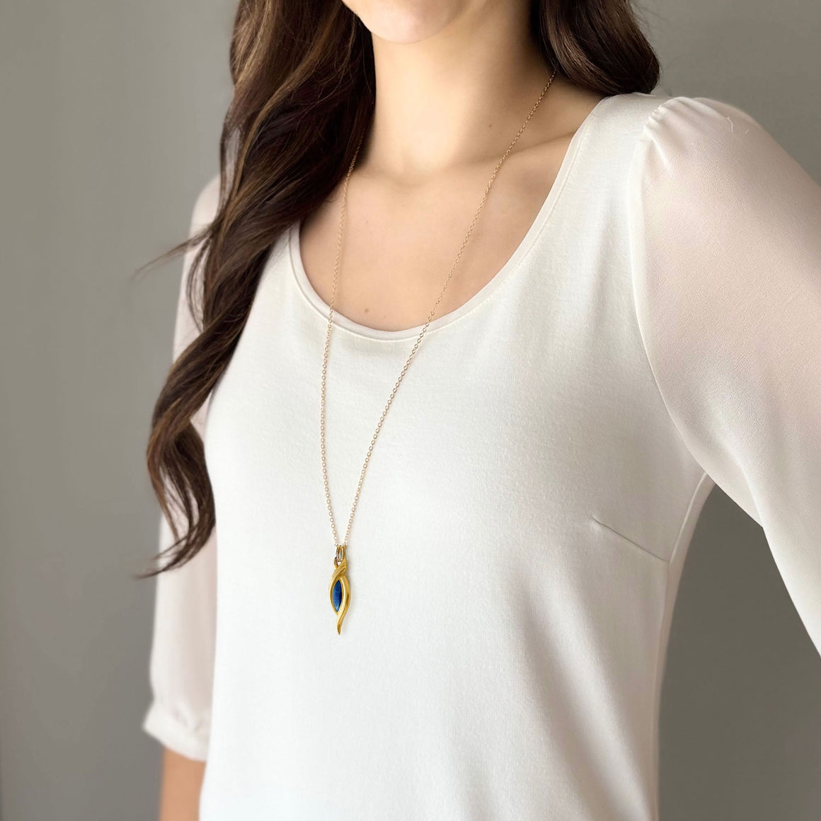 HEATON gold and teal pendant necklace-GREEN BIJOU