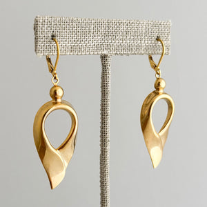 HELENE vintage gold tone inverted teardrop dangle earrings-GREEN BIJOU