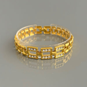 HILDY clear rhinestone and gold tone panther chain bracelet - 