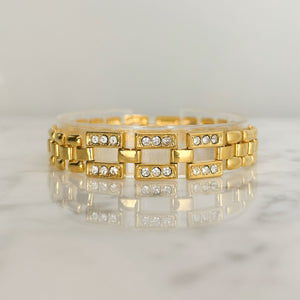 HILDY clear rhinestone and gold tone panther chain bracelet-GREEN BIJOU