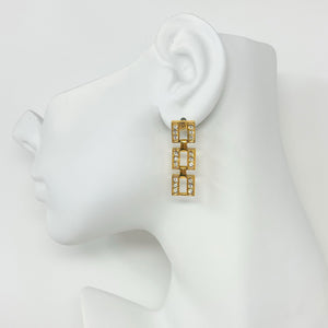 HILDY clear rhinestone and gold tone panther chain earrings - 