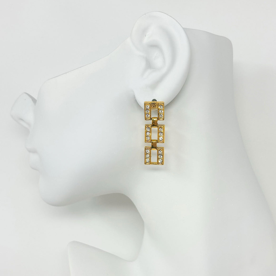 HILDY clear rhinestone and gold tone panther chain earrings-GREEN BIJOU