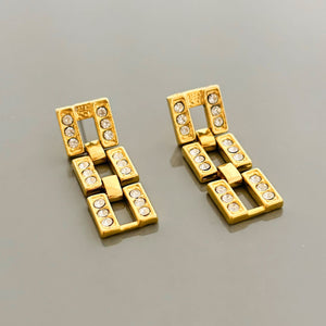 HILDY clear rhinestone and gold tone panther chain earrings - 