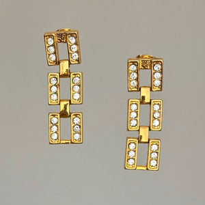HILDY clear rhinestone and gold tone panther chain earrings - 