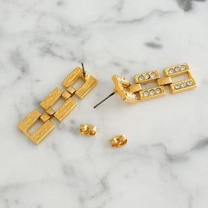 HILDY clear rhinestone and gold tone panther chain earrings - 