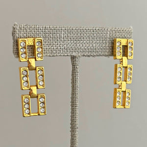 HILDY clear rhinestone and gold tone panther chain earrings - 