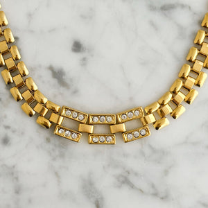 HILDY clear rhinestone and gold tone panther chain necklace - 
