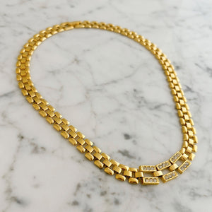 HILDY clear rhinestone and gold tone panther chain necklace - 