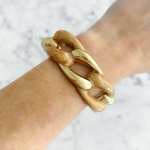 HILLIER vintage marbled tan enamel and gold clamper bangle - 