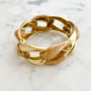 HILLIER vintage marbled tan enamel and gold clamper bangle - 
