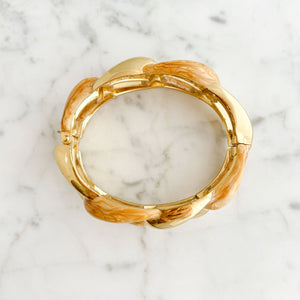 HILLIER vintage marbled tan enamel and gold clamper bangle - 