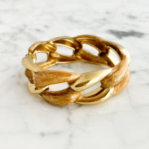 HILLIER vintage marbled tan enamel and gold clamper bangle - 