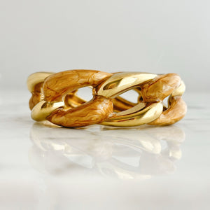 HILLIER vintage marbled tan enamel and gold clamper bangle-GREEN BIJOU