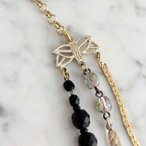 HILTON vintage crystal black and gold multi strand necklace - 