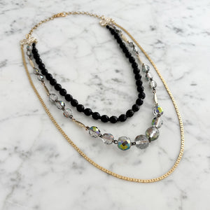 HILTON vintage crystal black and gold multi strand necklace - 