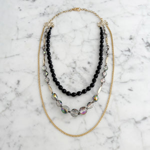 HILTON vintage crystal black and gold multi strand necklace-GREEN BIJOU