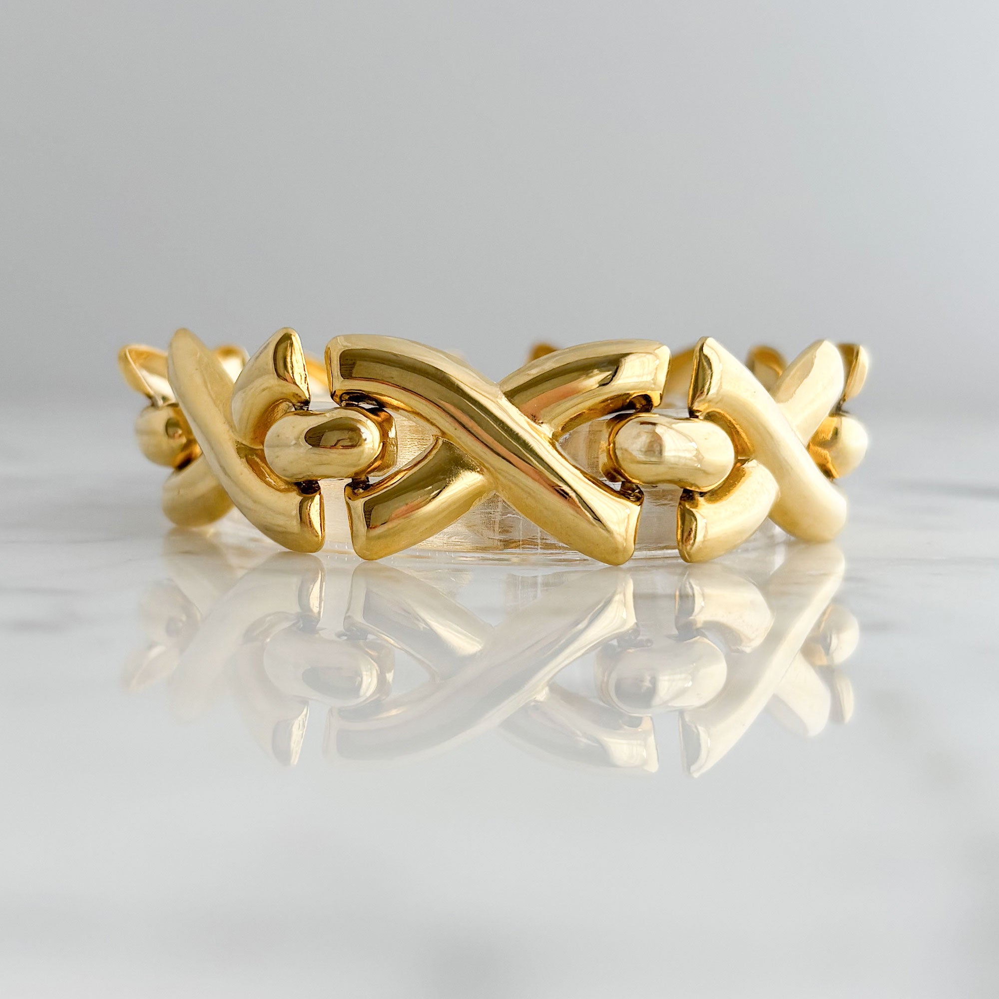 HOLLIS vintage gold tone statement X link bracelet-GREEN BIJOU