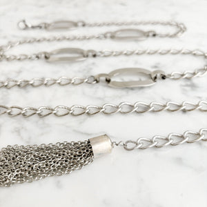 HOLMAN vintage silver oval links chain belt with tassel - 