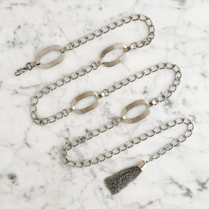 HOLMAN vintage silver oval links chain belt with tassel - 