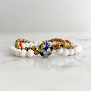 HUA multi-strand vintage cloisonné bead stretch bracelet set-GREEN BIJOU