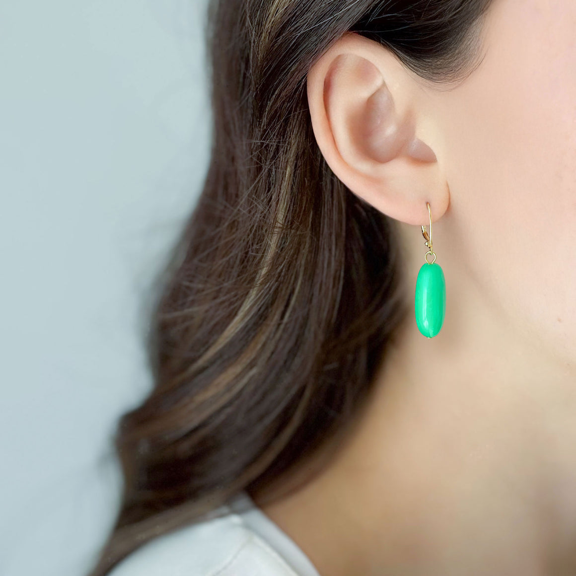 IRIS vintage green marbled oblong drop earrings-GREEN BIJOU