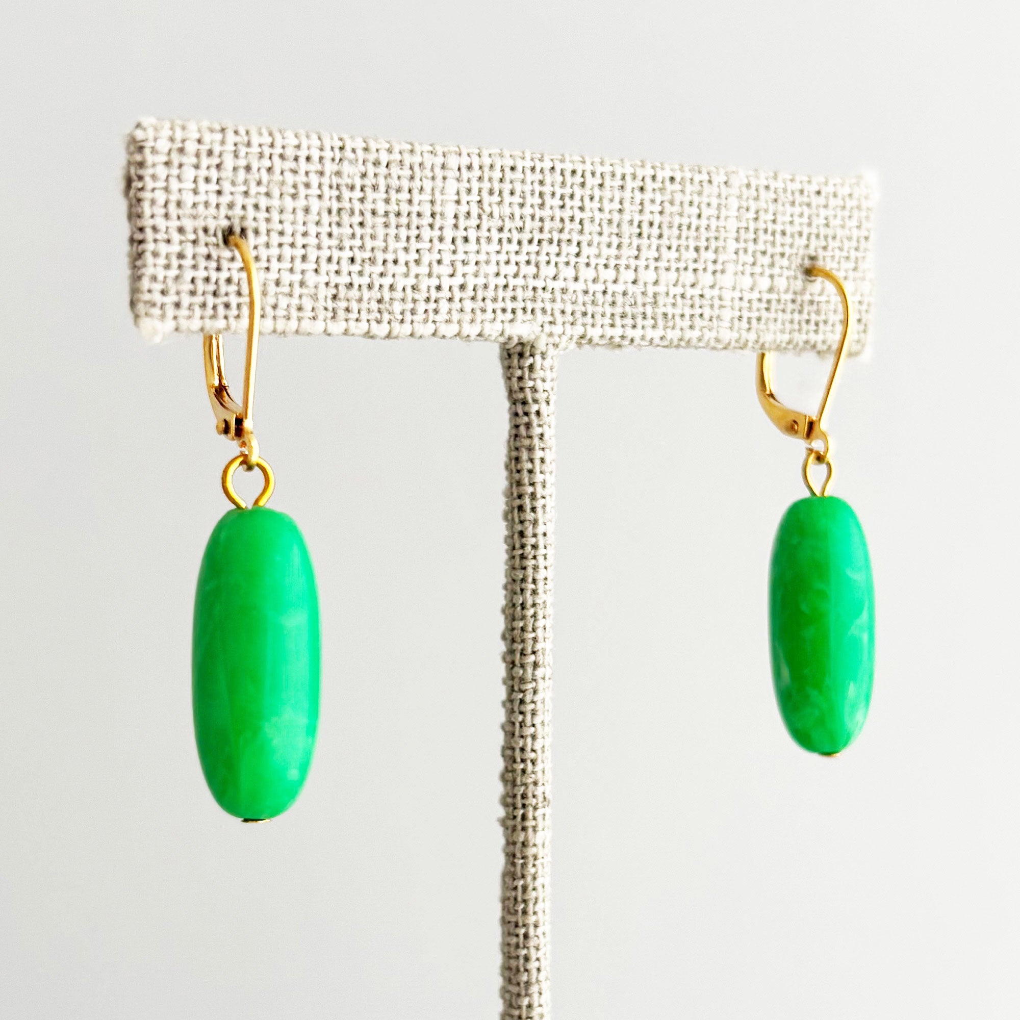 IRIS vintage green marbled oblong drop earrings-GREEN BIJOU