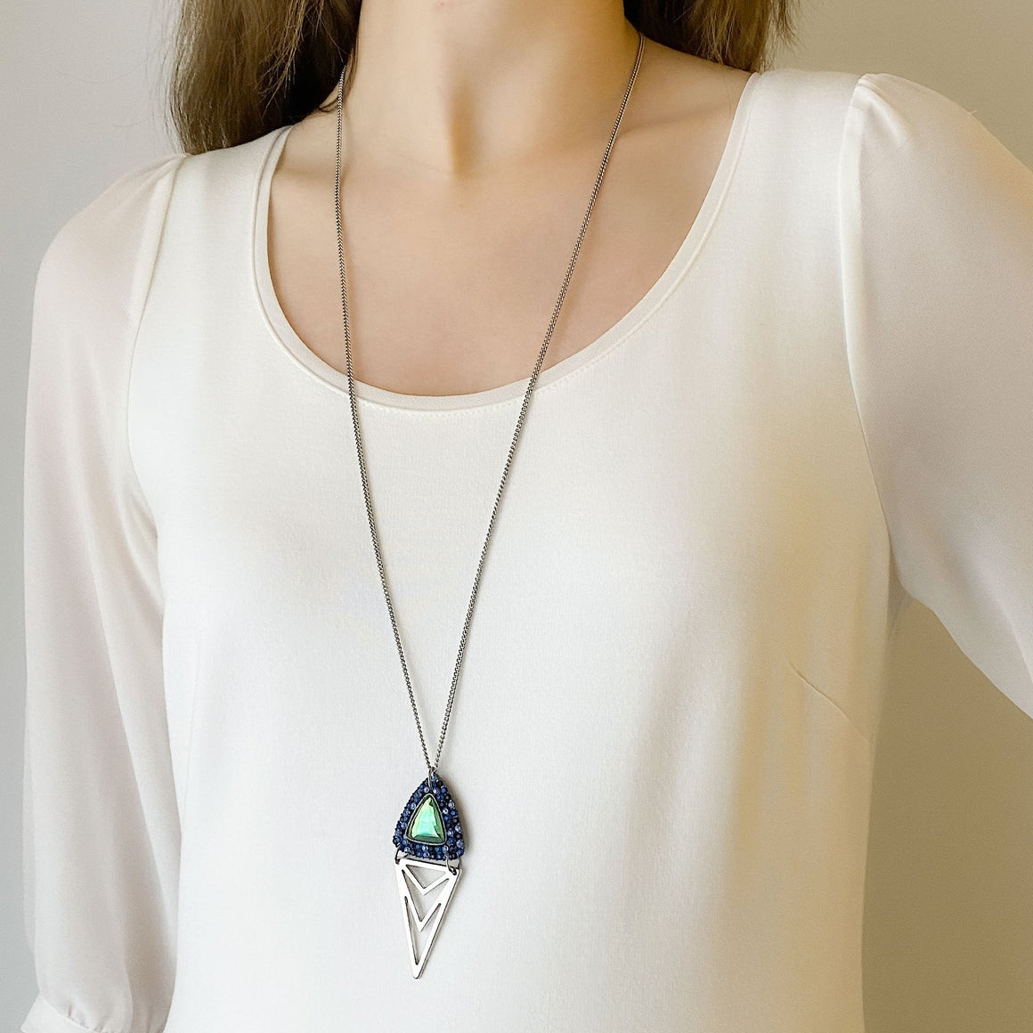 JACQUI blue and green pendant necklace-GREEN BIJOU