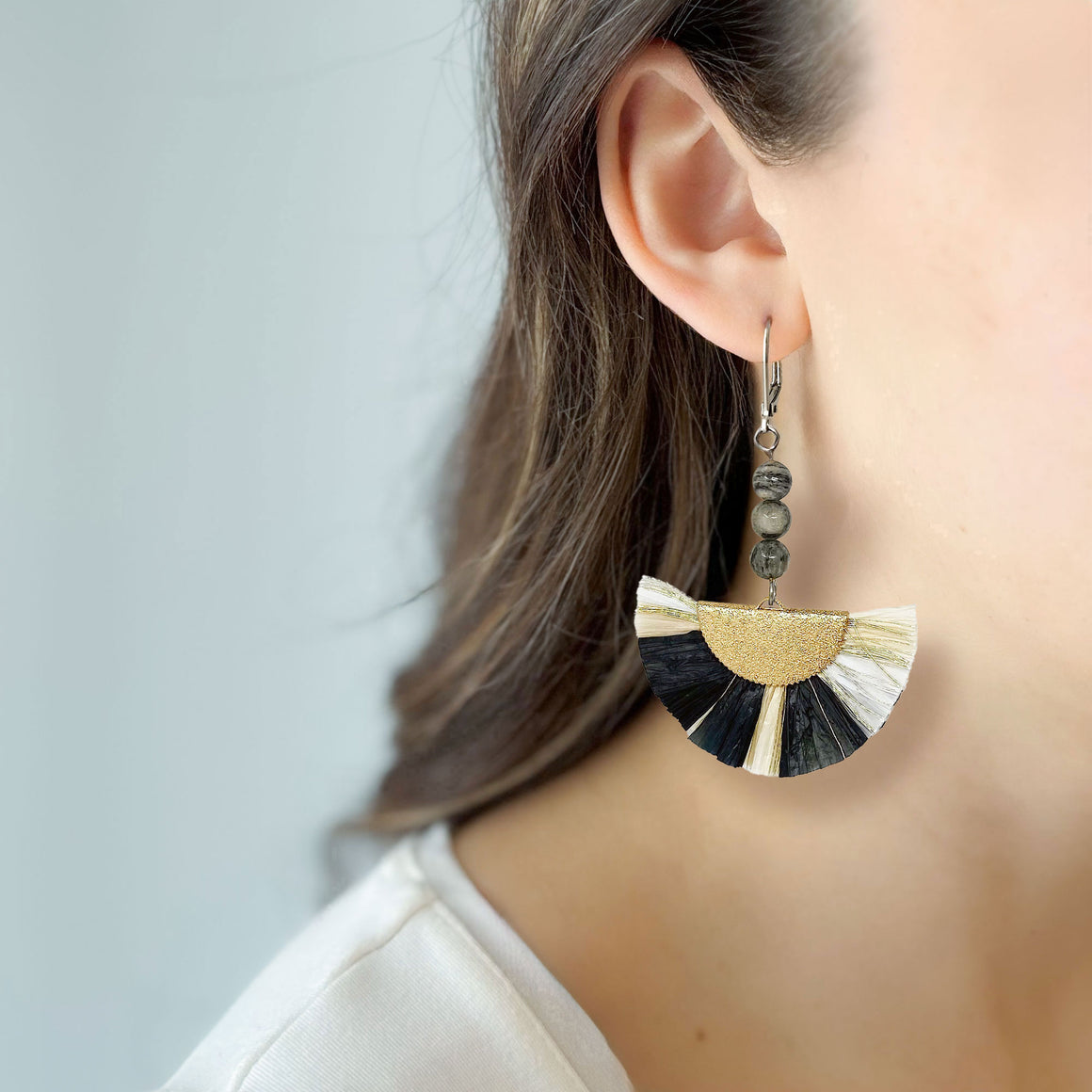 JADON raffia fan earrings-GREEN BIJOU