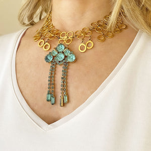JANEY teal and gold choker necklace - 