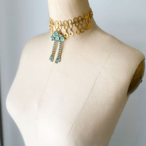 JANEY teal and gold choker necklace - 