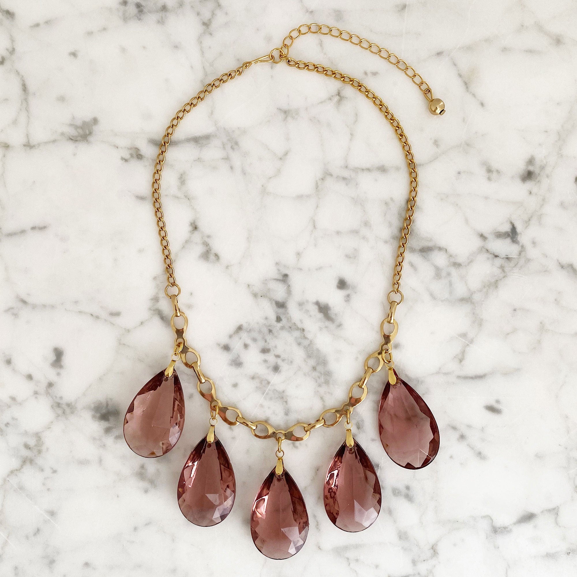 JAQUEN gold and amethyst teardrop crystal bib necklace-GREEN BIJOU