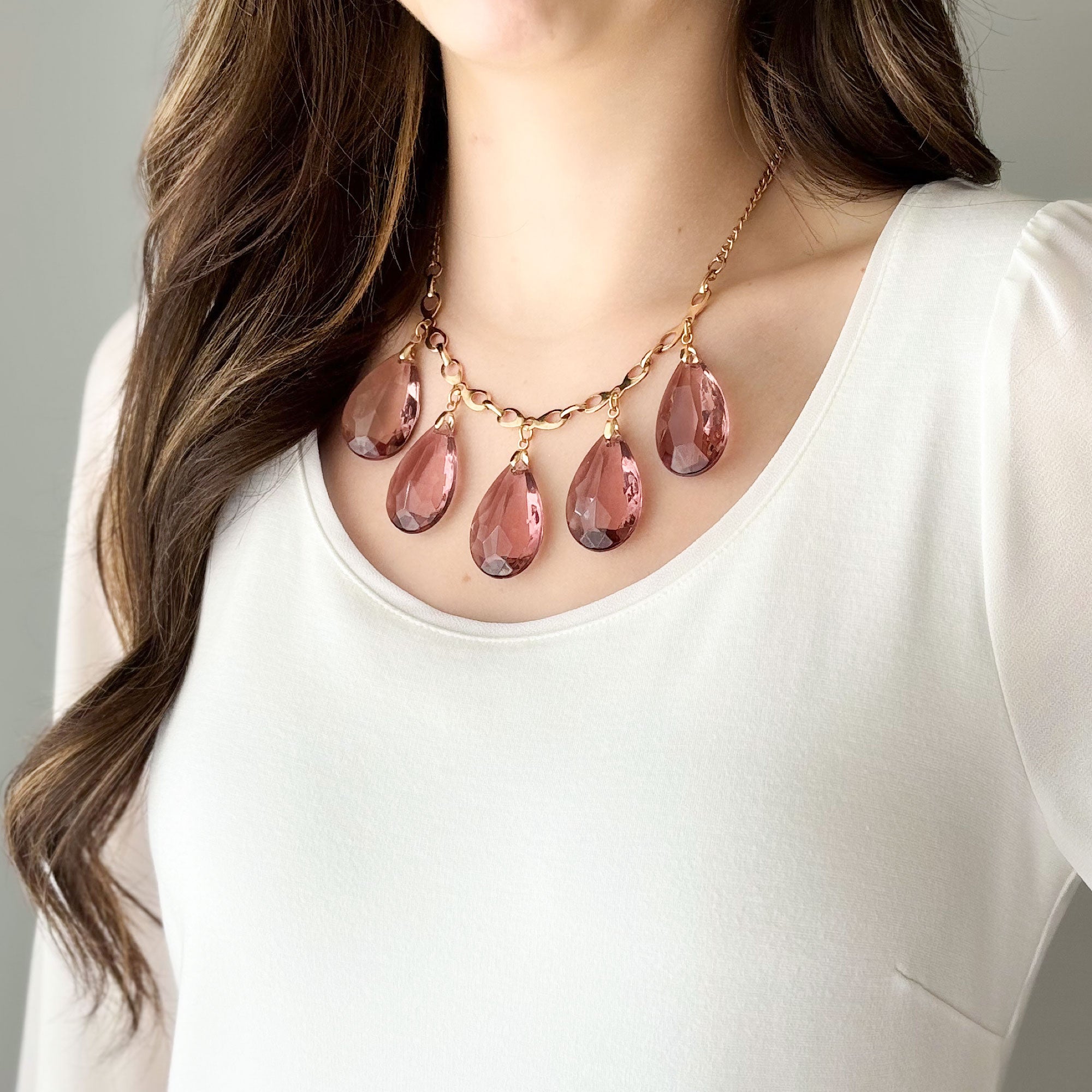 JAQUEN gold and amethyst teardrop crystal bib necklace-GREEN BIJOU