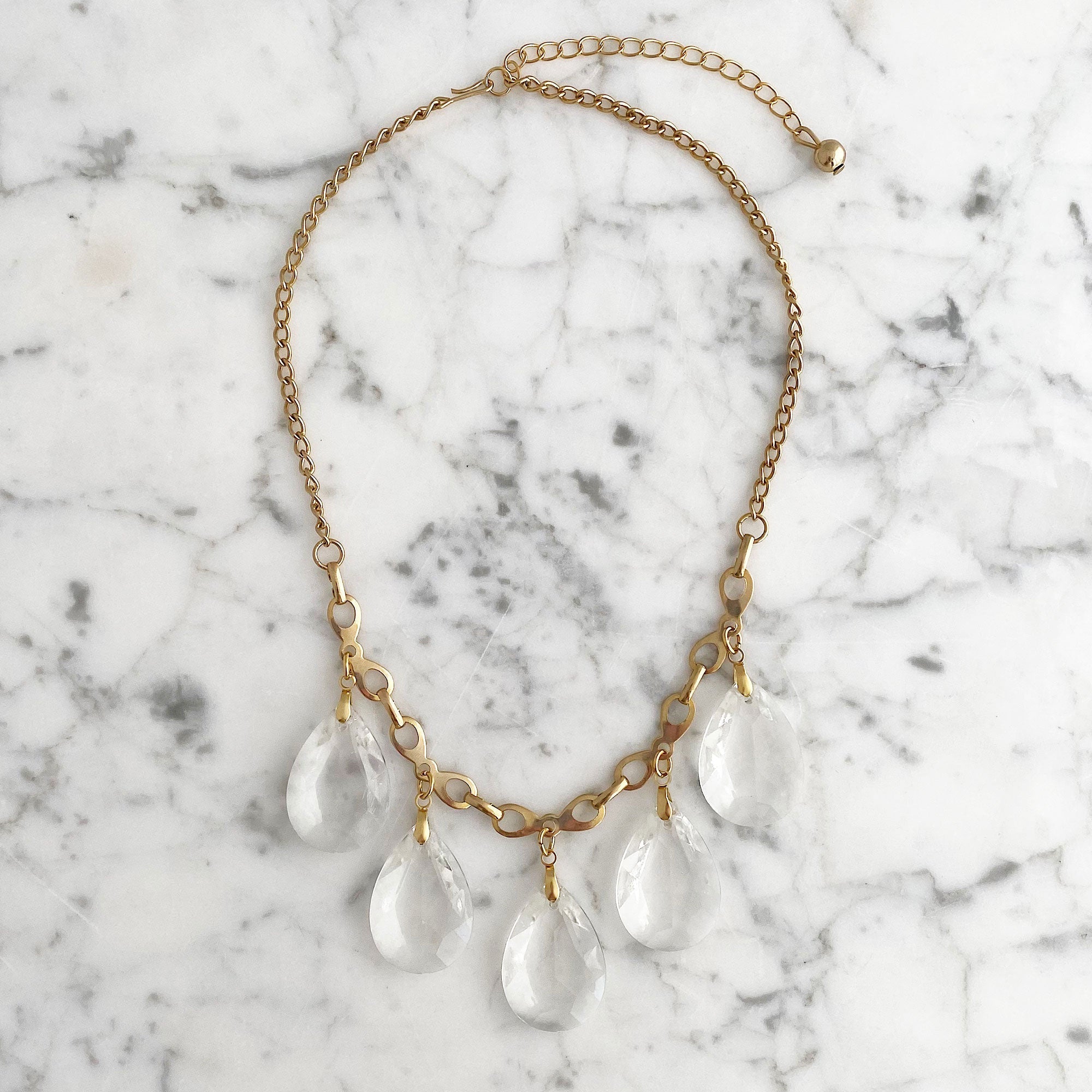 JAQUEN gold and clear teardrop crystal bib necklace-GREEN BIJOU