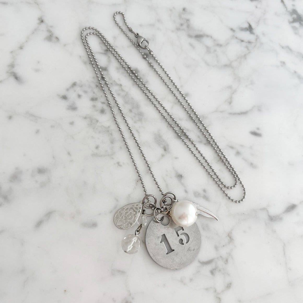 JAYLA Art Deco numbered tag charm necklace from Paris France-GREEN BIJOU