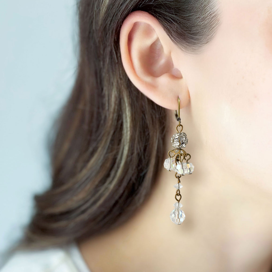 JEENIE vintage rhinestone ball crystal chandelier earrings-GREEN BIJOU