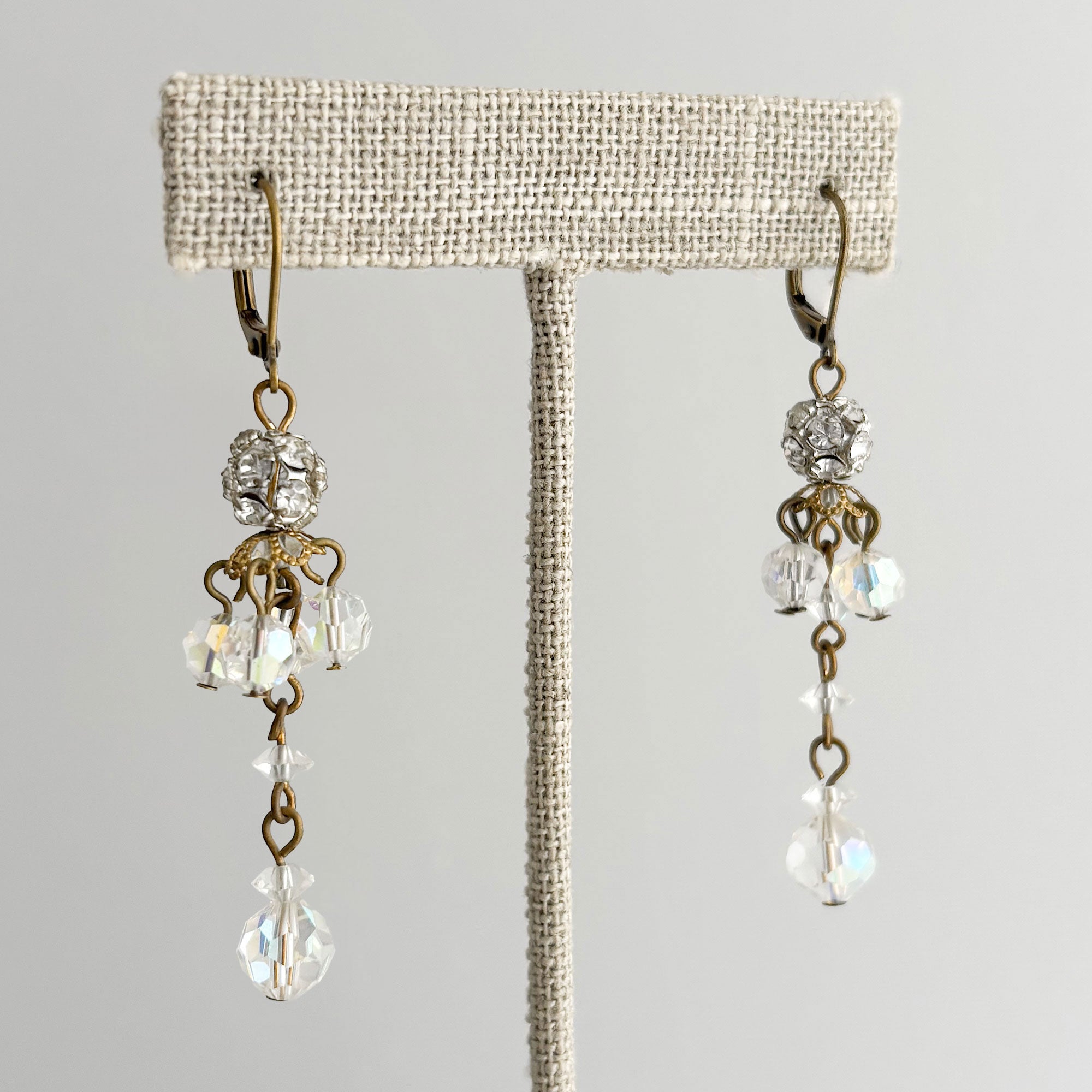 JEENIE vintage rhinestone ball crystal chandelier earrings-GREEN BIJOU