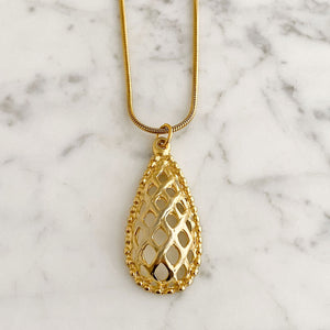 JEFFRY vintage gold lattice pendant-GREEN BIJOU