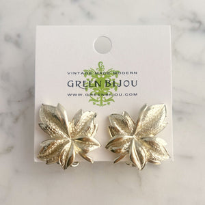 JENNA lightweight gold tone aluminum leaf clip on earrings - 