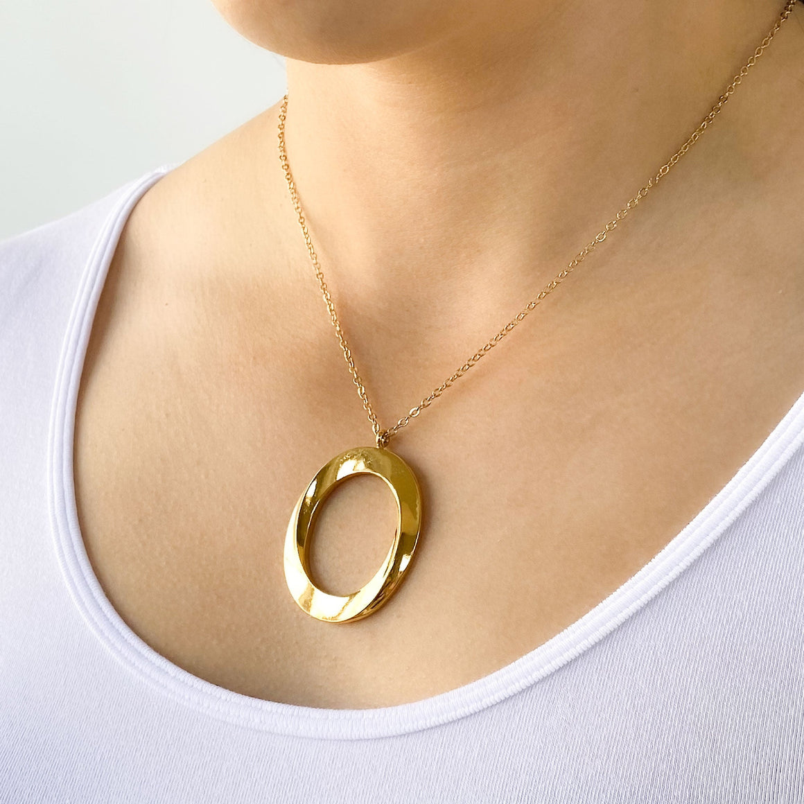 JESSE vintage gold hoop pendant necklace-GREEN BIJOU