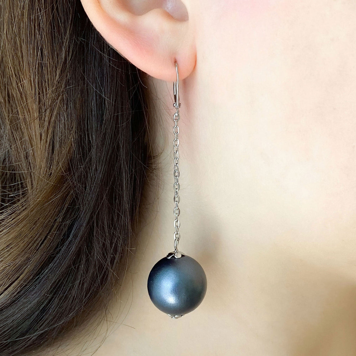 JOFFRE slate blue/grey ball drop earrings-GREEN BIJOU