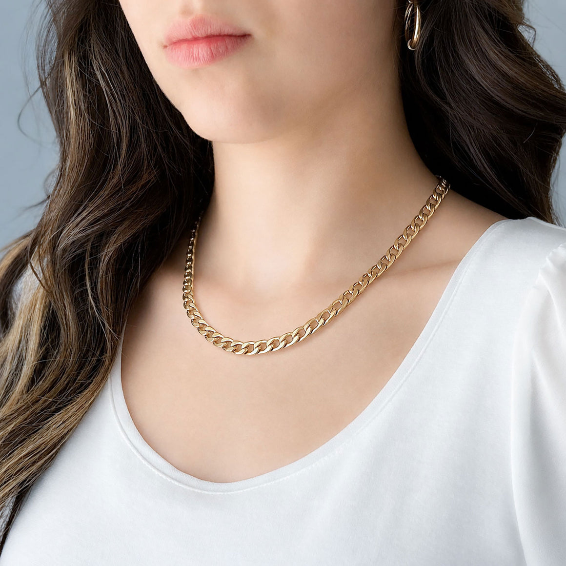 JOSH 16kt gold plated cuban chain necklace-GREEN BIJOU