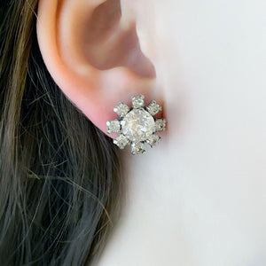 JOVITA vintage silver and rhinestone flower stud earrings - 