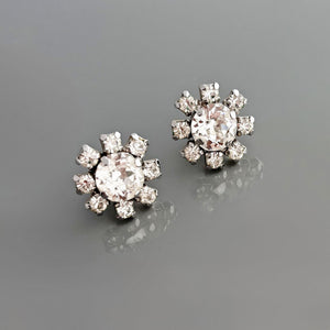 JOVITA vintage silver and rhinestone flower stud earrings - 