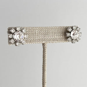 JOVITA vintage silver and rhinestone flower stud earrings - 