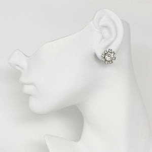 JOVITA vintage silver and rhinestone flower stud earrings - 