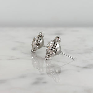 JOVITA vintage silver and rhinestone flower stud earrings - 