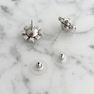 JOVITA vintage silver and rhinestone flower stud earrings - 