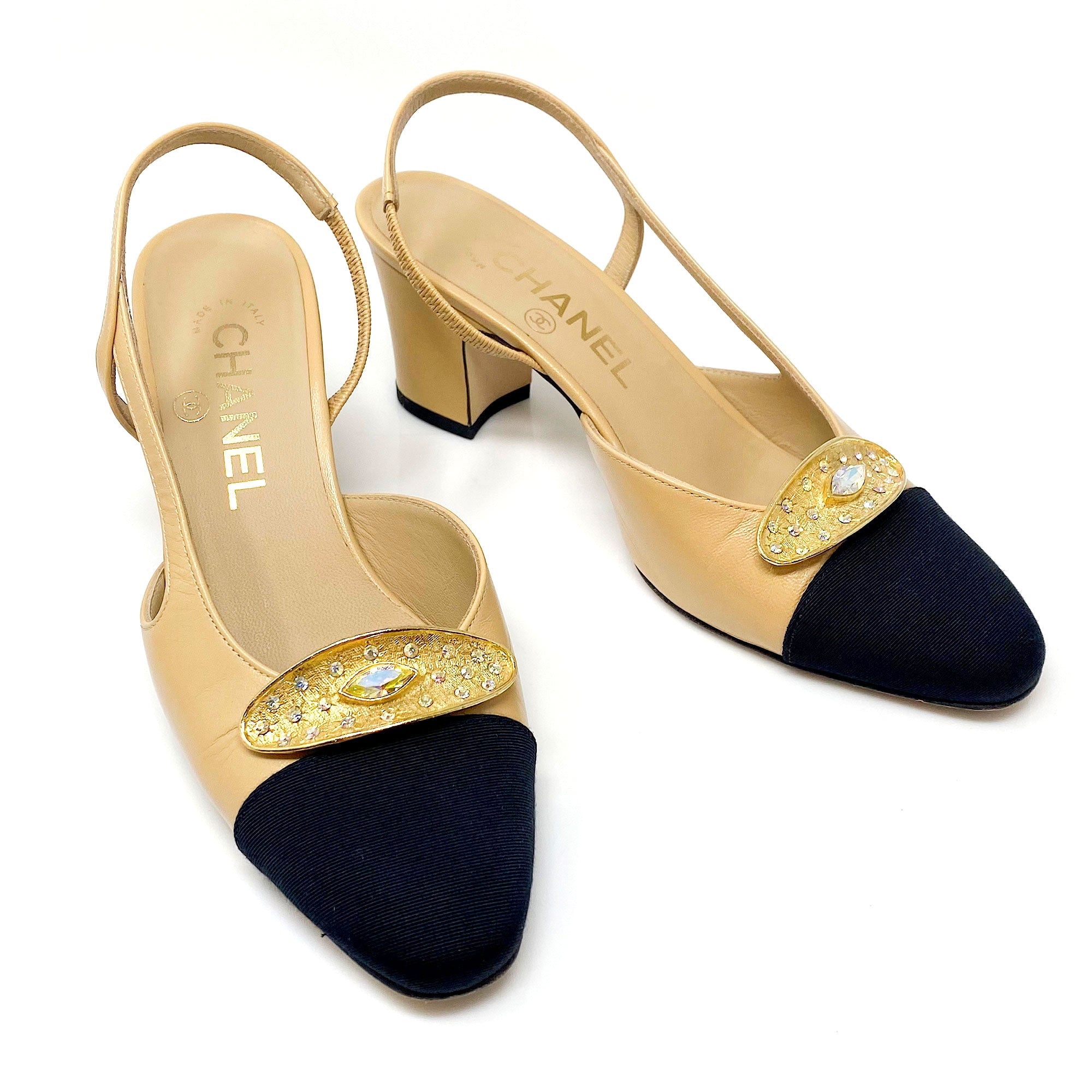 JULIET vintage Musi aurora borealis and gold tone shoe clips-GREEN BIJOU