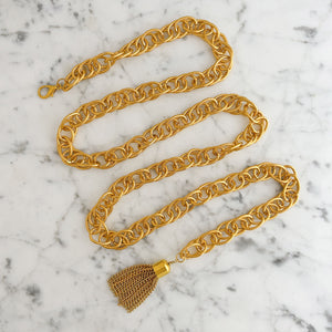 KARLIN bright gold double link chain belt with tassel - 