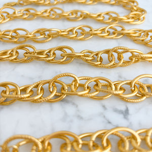 KARLIN bright gold double link chain belt with tassel - 